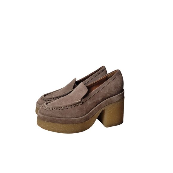 Marc Fisher Mllina Taupe Suede Platform Loafers Size 6.5 Womens Block Heel - Picture 4 of 15
